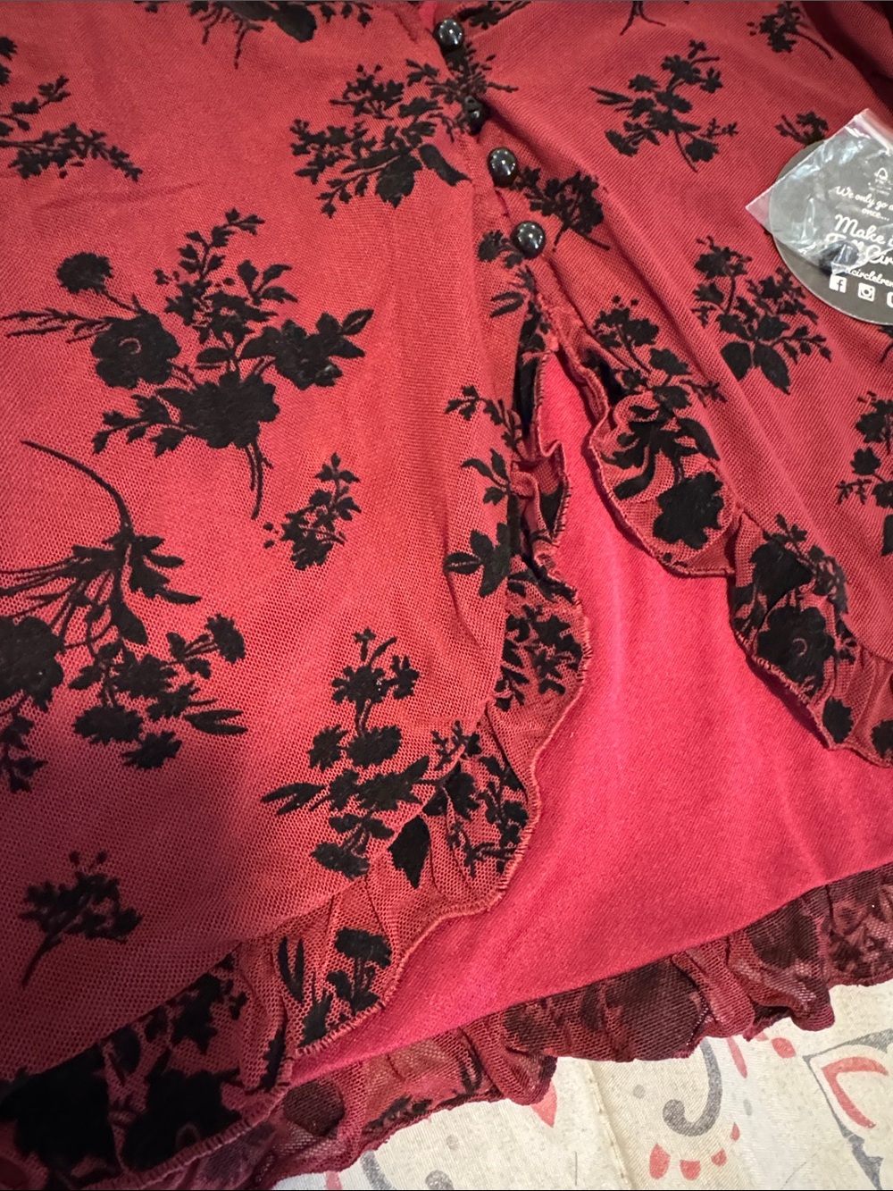 Red Velvet Floral Ruffle Cardigan - Picture 5 of 10